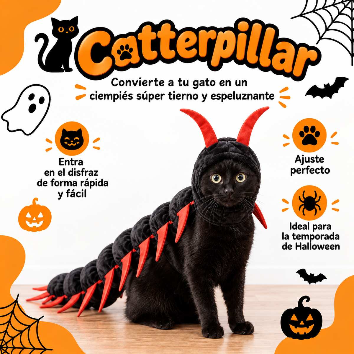 Catterpillar™Disfraz de ciempiés para gato